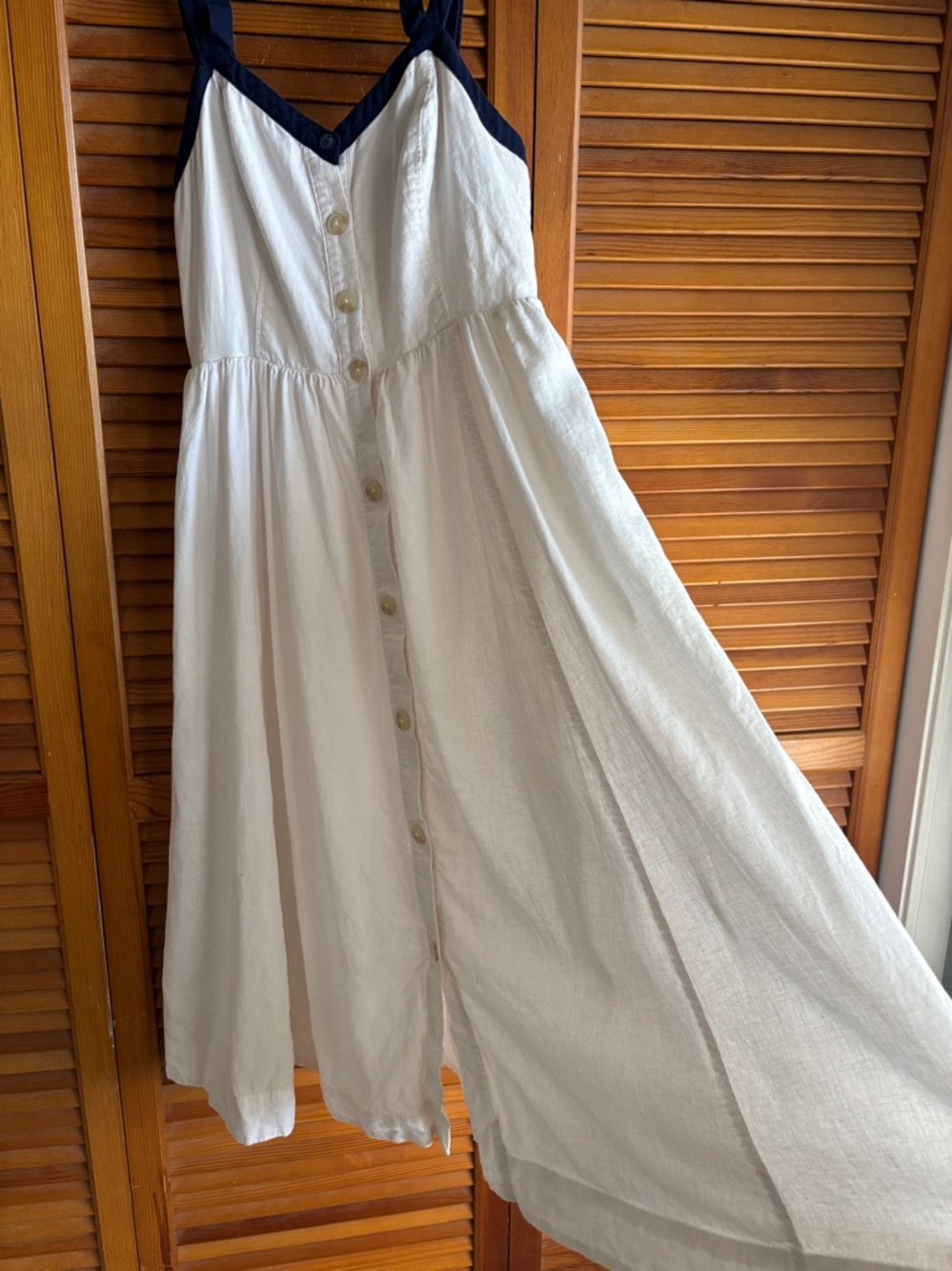 Maeve Strappy Button-Front White Midi Button-Front Dress with Navy Straps Sz 8 - Picture 7 of 16